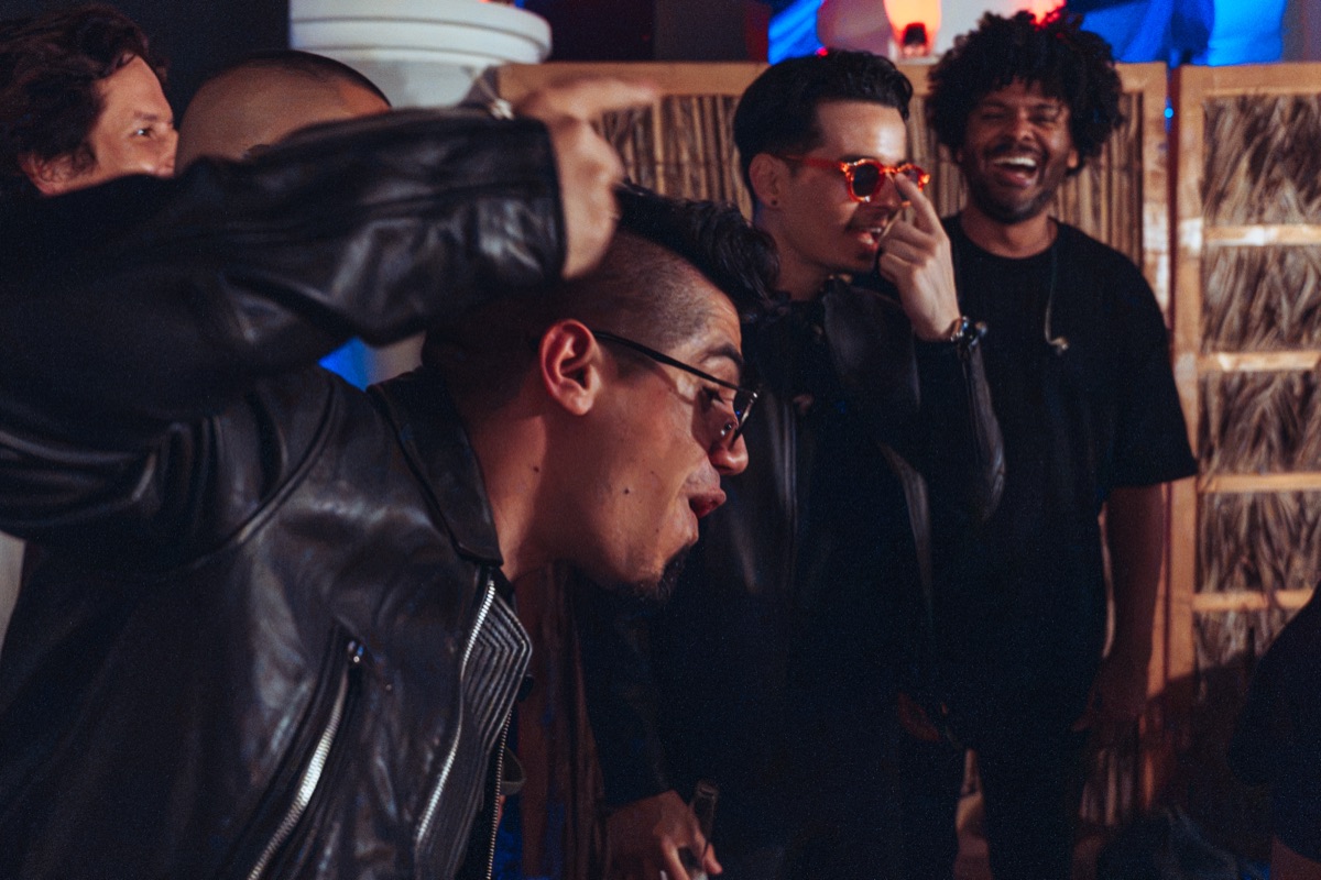 The band laughing together before the show